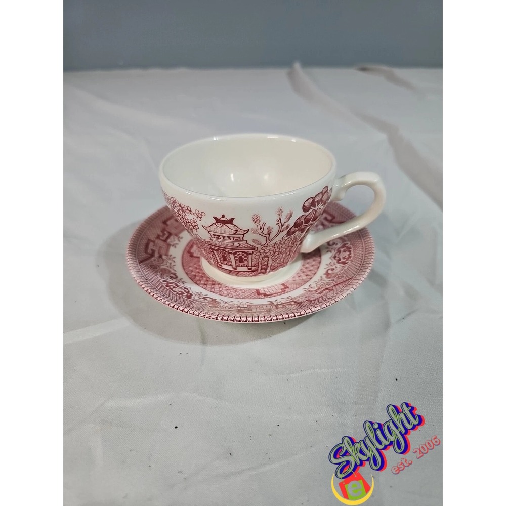 Churchill Vintage England Willow Rosa Pink Cup & Saucer Set China Tableware